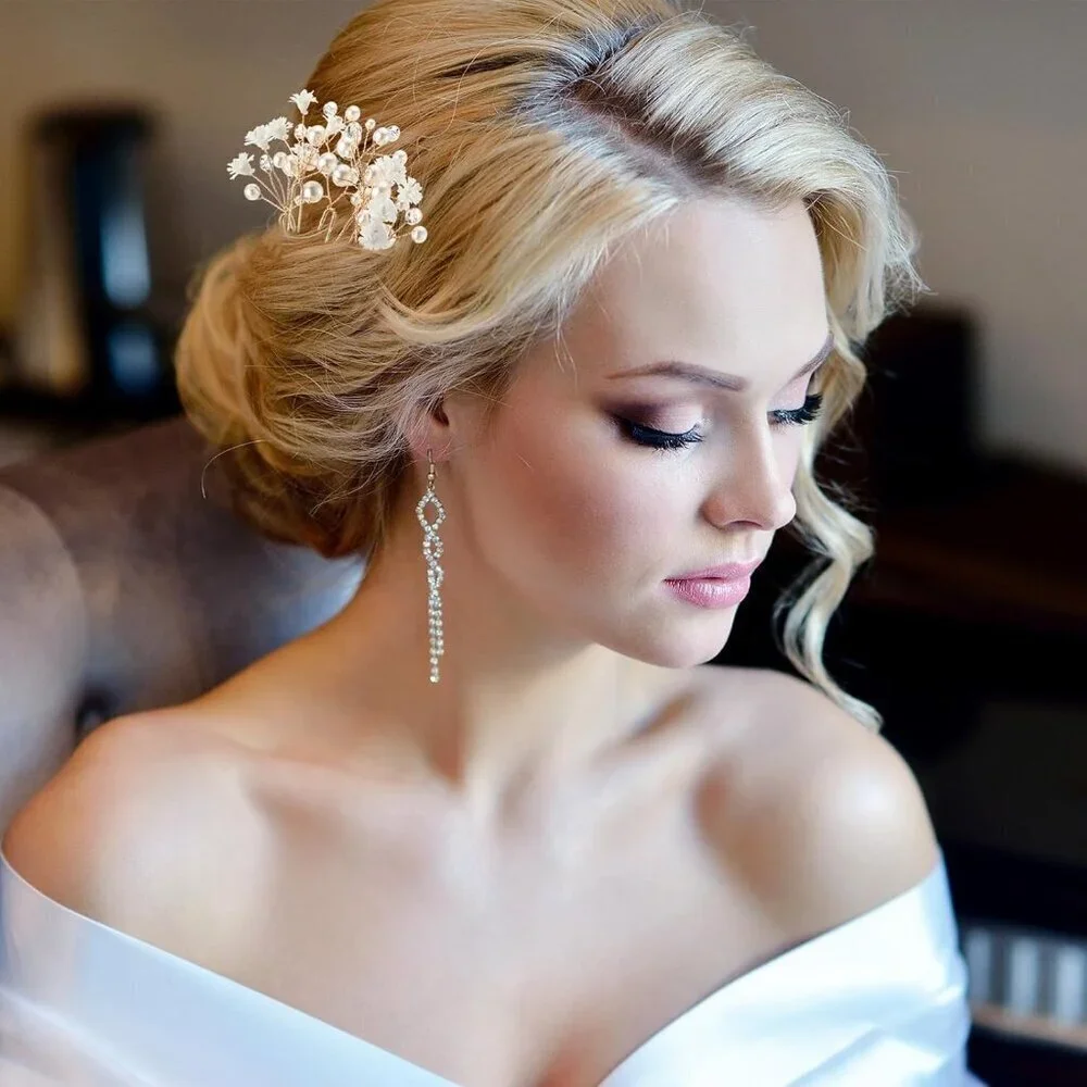 14 Pcs Baby's Breath Hair Pins Boho Bridal Pearl Flower Wedding Hair Accessories